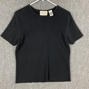 Sarah B Studio Sweater Petite Medium Women's Short Sleeve PM Black Acrylic Blend
